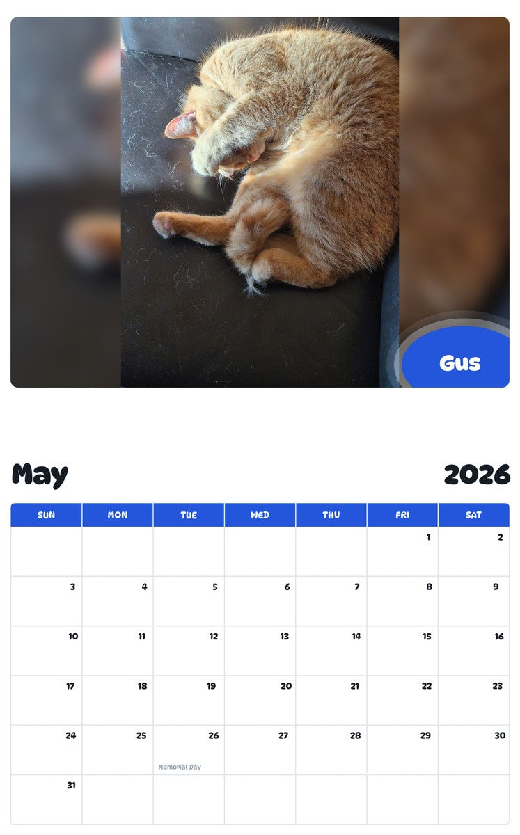 2026 - 2027 Gus - Pawidols Pet Calendar