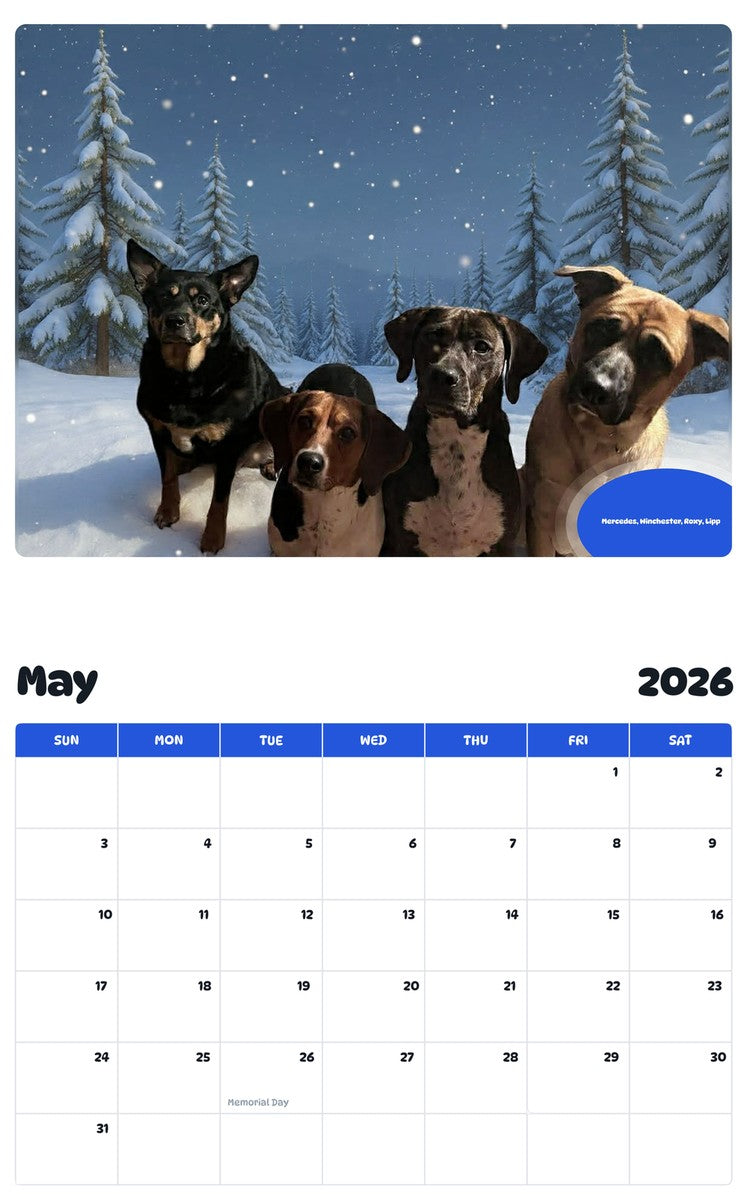 2026 - 2027 Mercedes, Winchester, Roxy, Lipp - Pawidols Pet Calendar