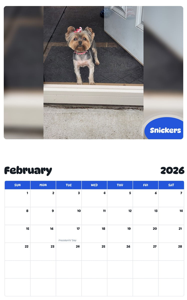 October 2025 - September 2026 Snickers - Pawidols Pet Calendar