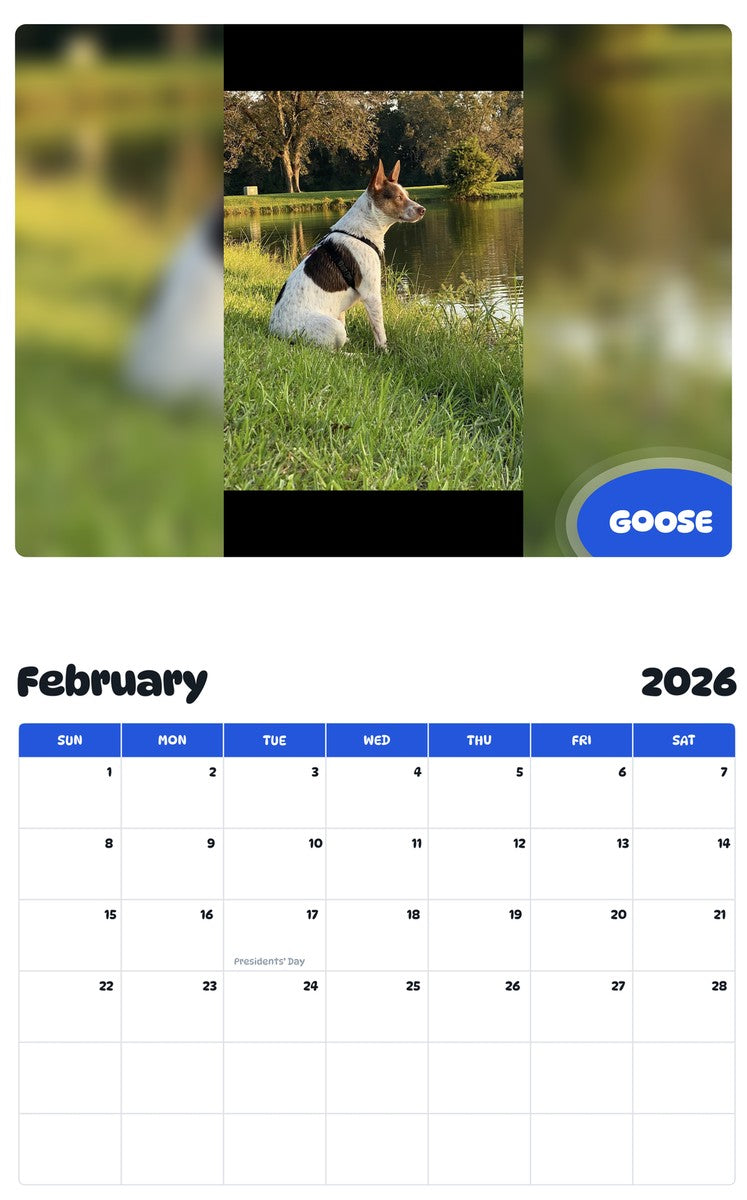 October 2025 - September 2026 GOOSE - Pawidols Pet Calendar