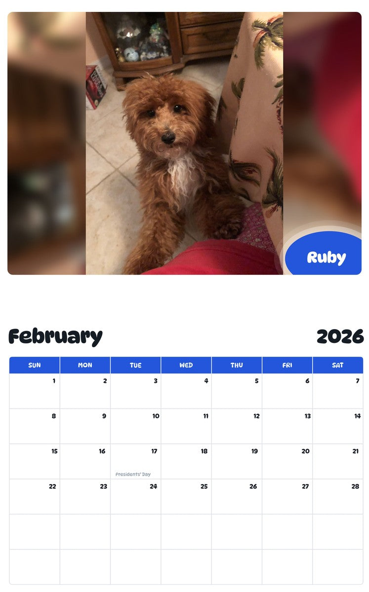 October 2025 - September 2026 Ruby - Pawidols Pet Calendar