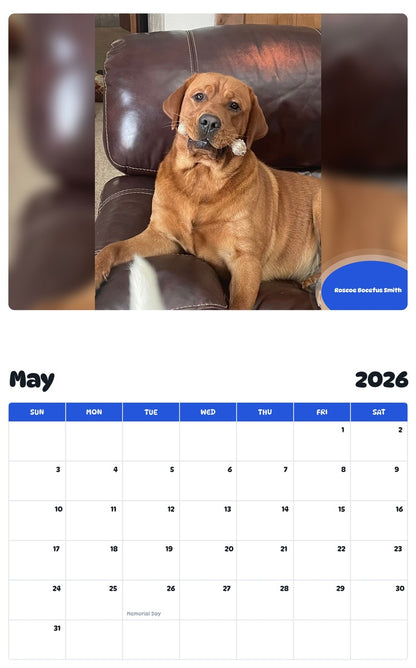 2026 - 2027 Roscoe Bocefus Smith - Pawidols Pet Calendar