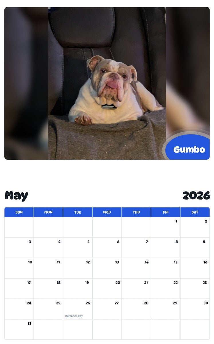 2026 - 2027 Gumbo - Pawidols Pet Calendar