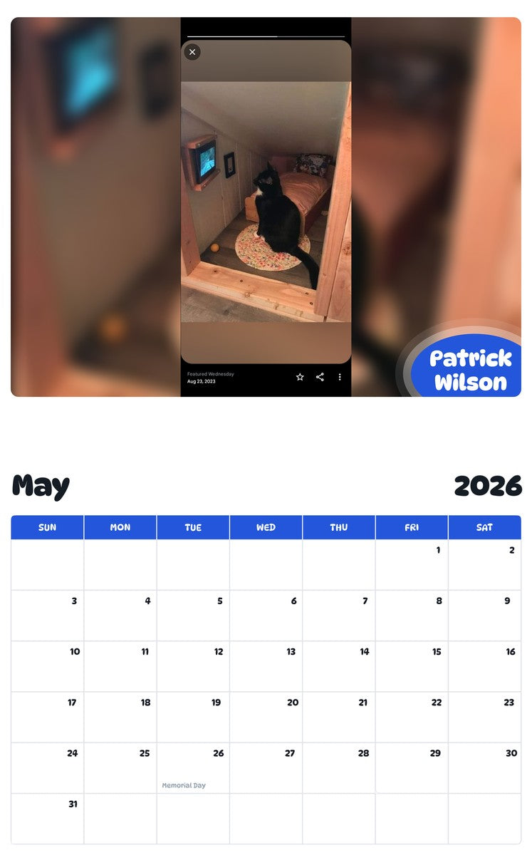 2026 - 2027 Patrick Wilson - Pawidols Pet Calendar