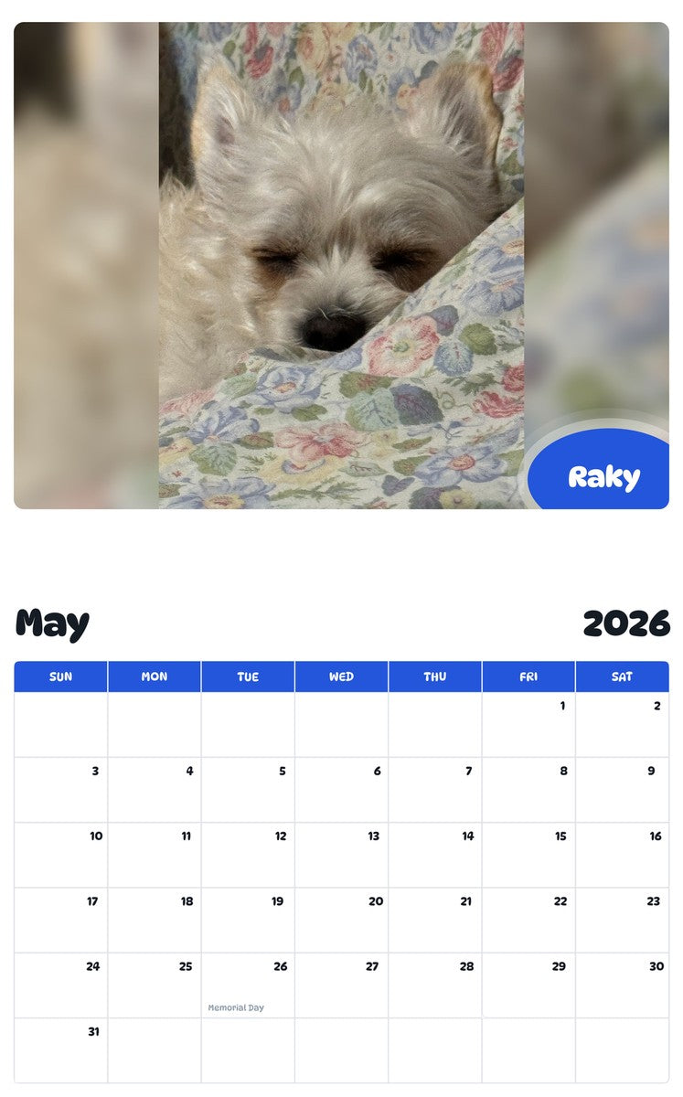 2026 - 2027 Raky - Pawidols Pet Calendar
