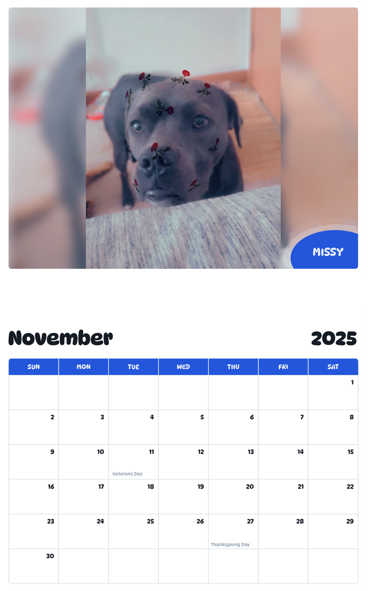 July 2025 - June 2026 Missy - Pawidols Pet Calendar