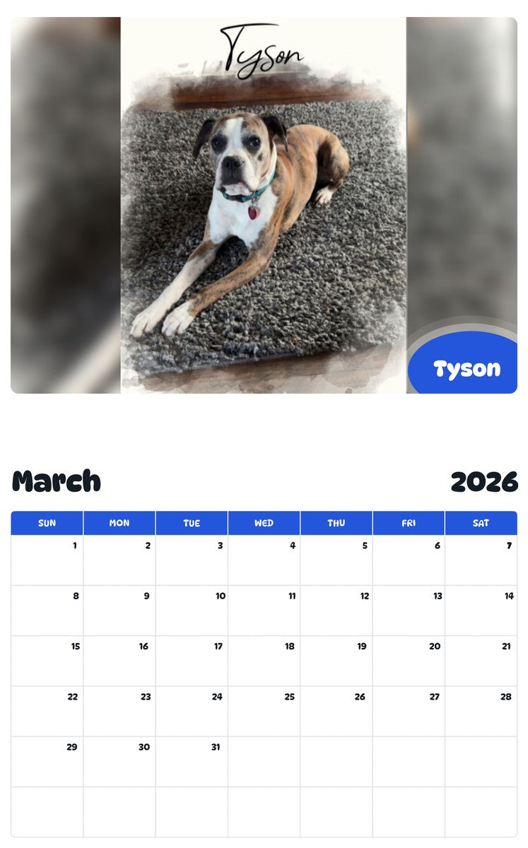 November 2025 - October 2026 Tyson - Pawidols Pet Calendar