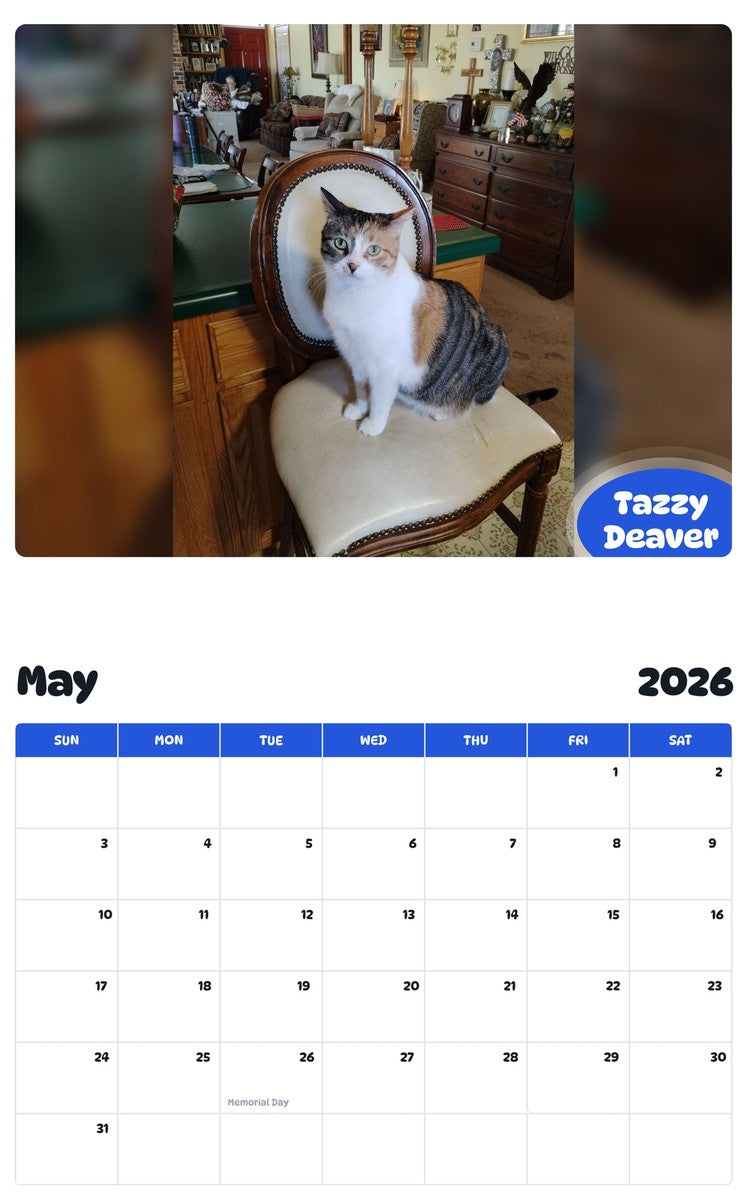 2026 - 2027 Tazzy Deaver - Pawidols Pet Calendar
