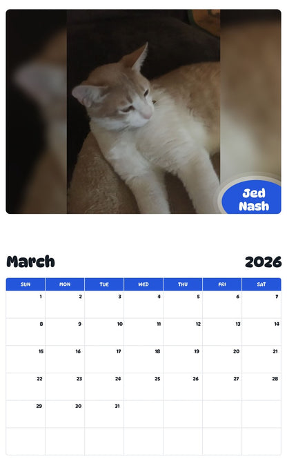 November 2025 - October 2026 Jed Nash - Pawidols Pet Calendar