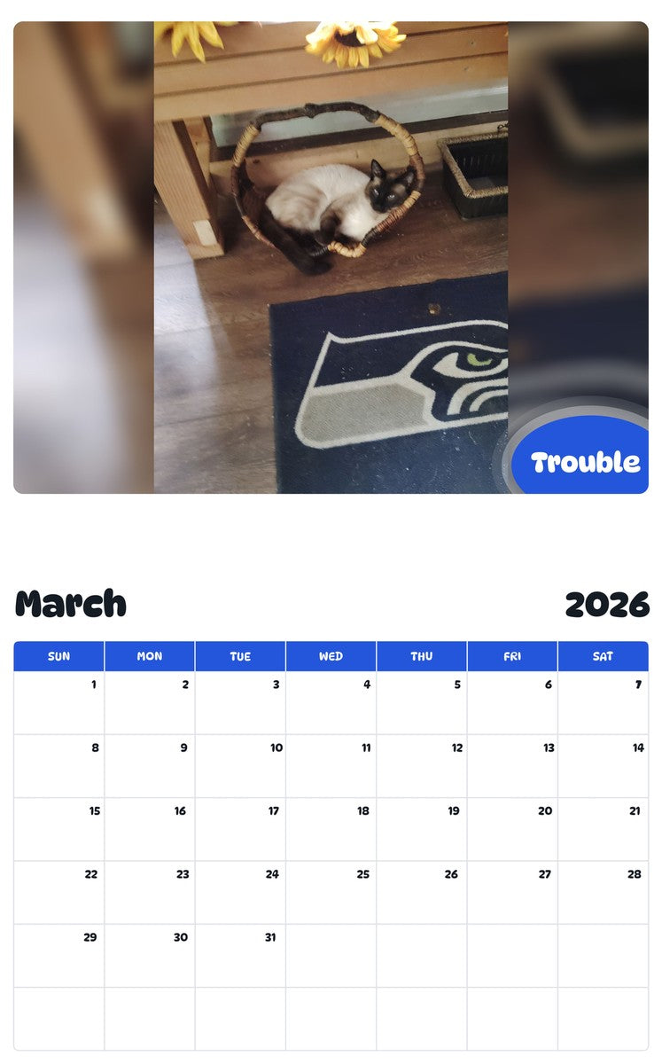 November 2025 - October 2026 Trouble - Pawidols Pet Calendar