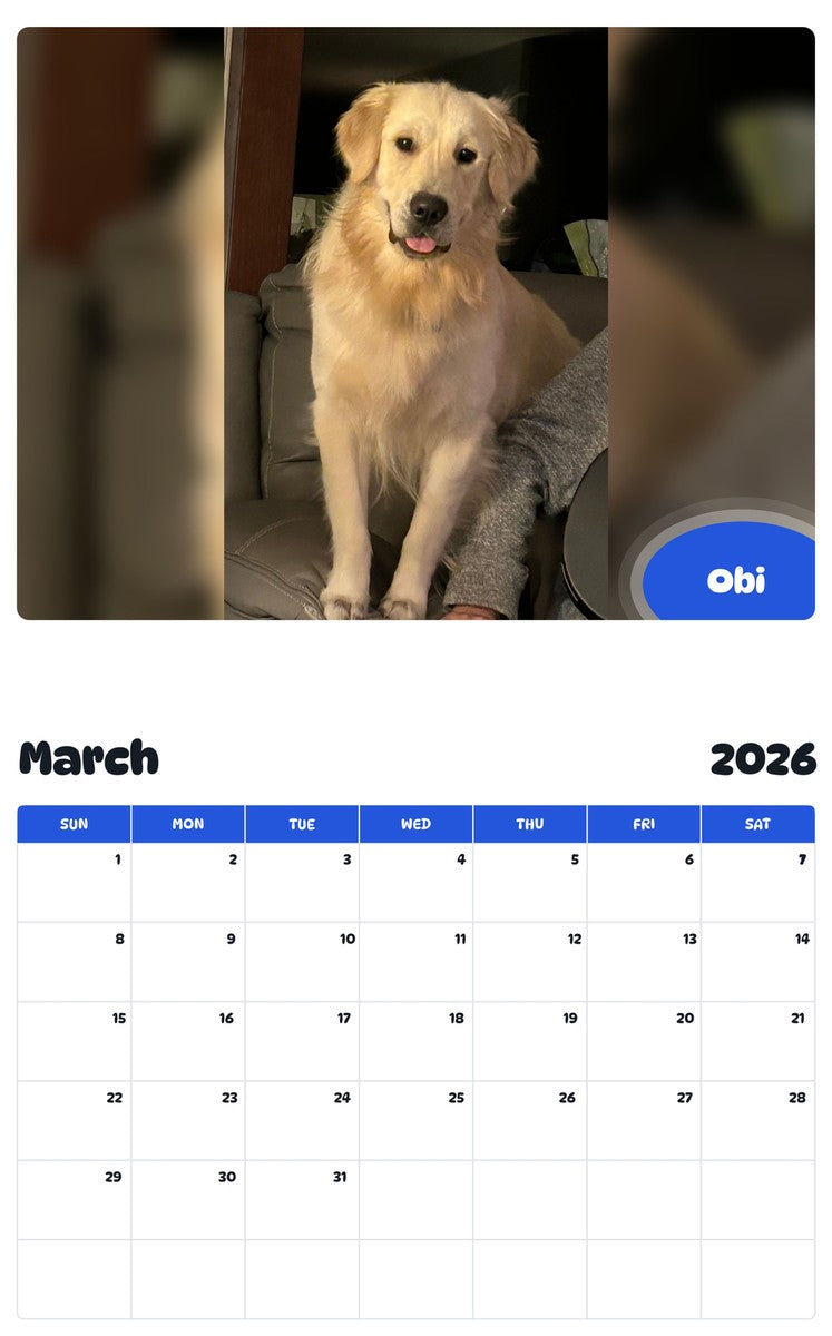 November 2025 - October 2026 Obi - Pawidols Pet Calendar