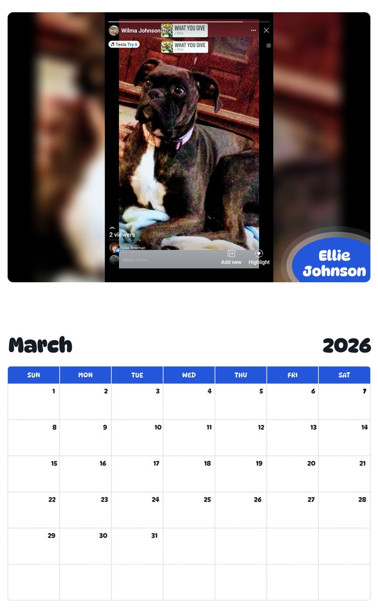 November 2025 - October 2026 Ellie Johnson - Pawidols Pet Calendar