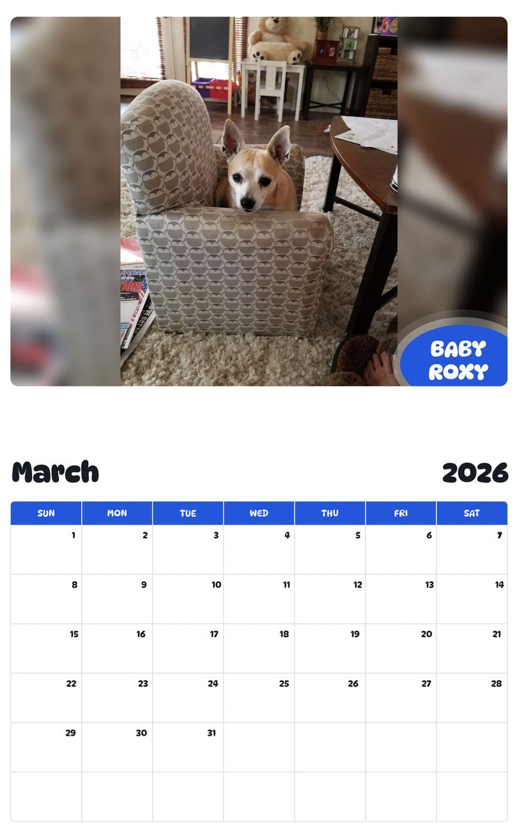 November 2025 - October 2026 BABY ROXY - Pawidols Pet Calendar
