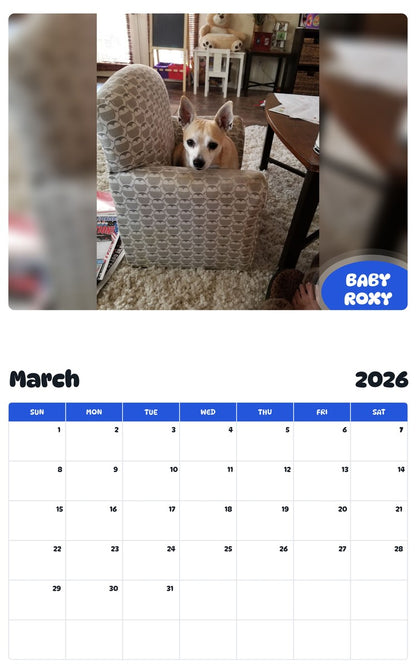 November 2025 - October 2026 BABY ROXY - Pawidols Pet Calendar