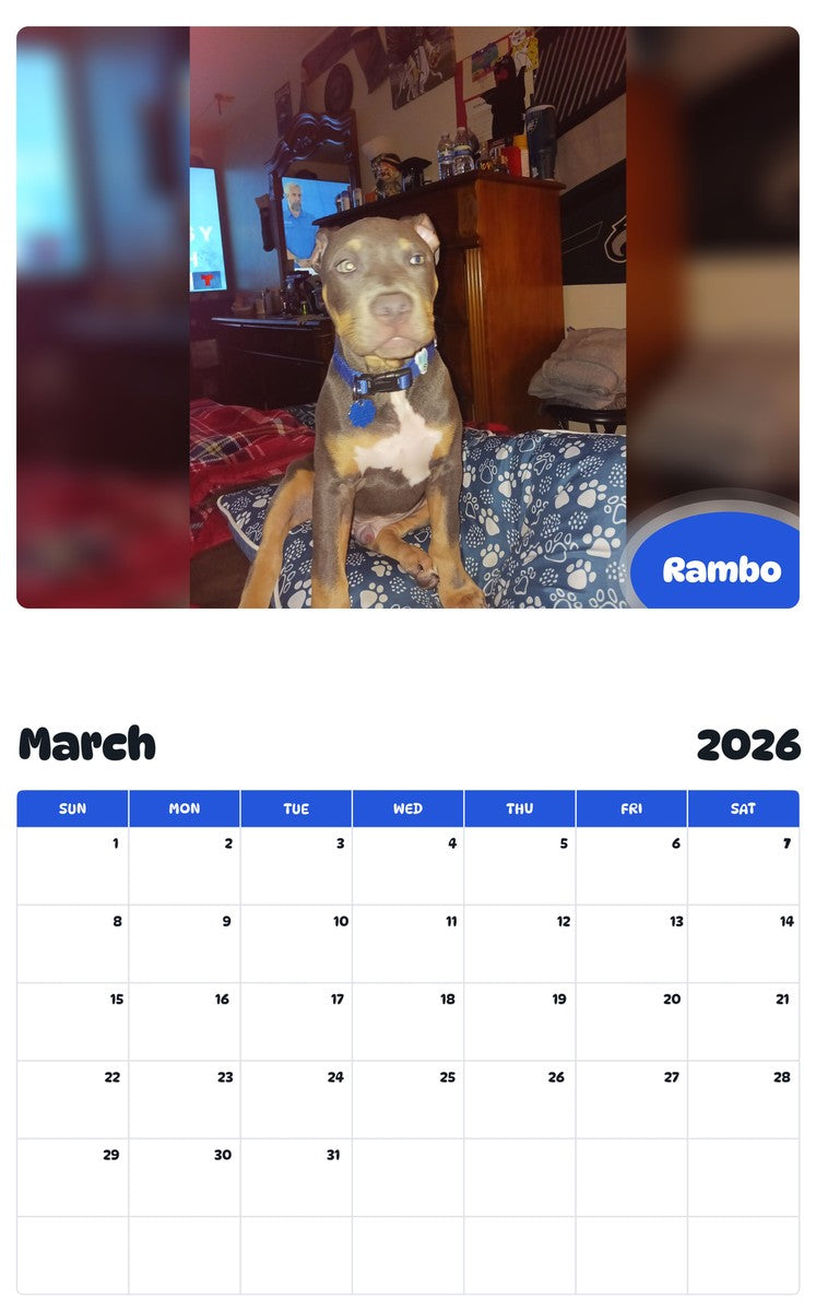 November 2025 - October 2026 Rambo - Pawidols Pet Calendar