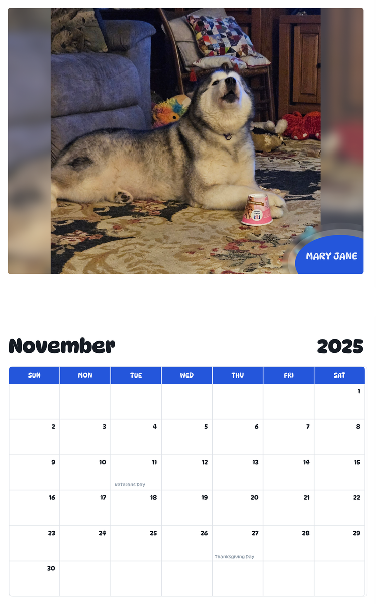 July 2025 - June 2026 Mary Jane - Pawidols Pet Calendar