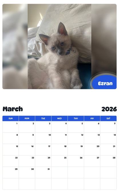 November 2025 - October 2026 Ezran - Pawidols Pet Calendar