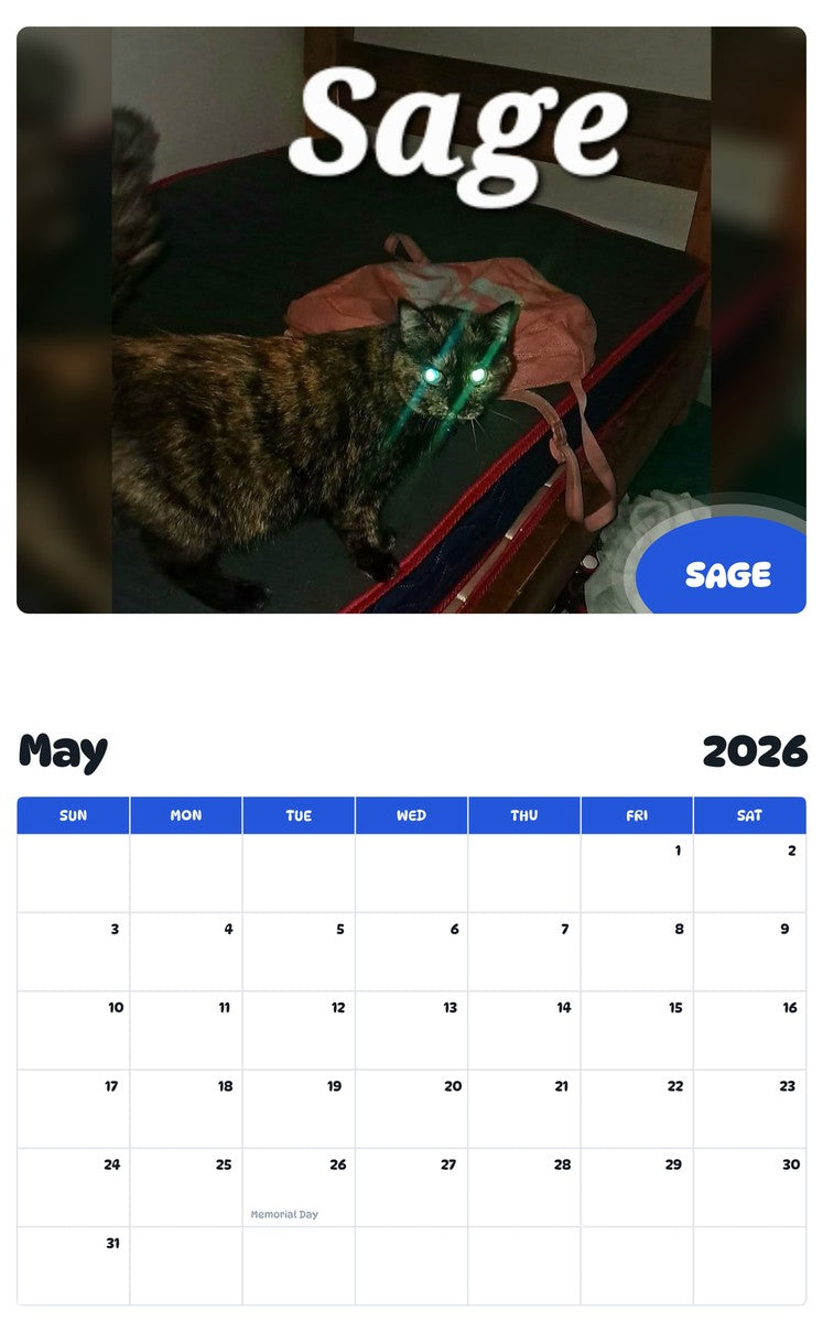 2026 - 2027 SAGE - Pawidols Pet Calendar