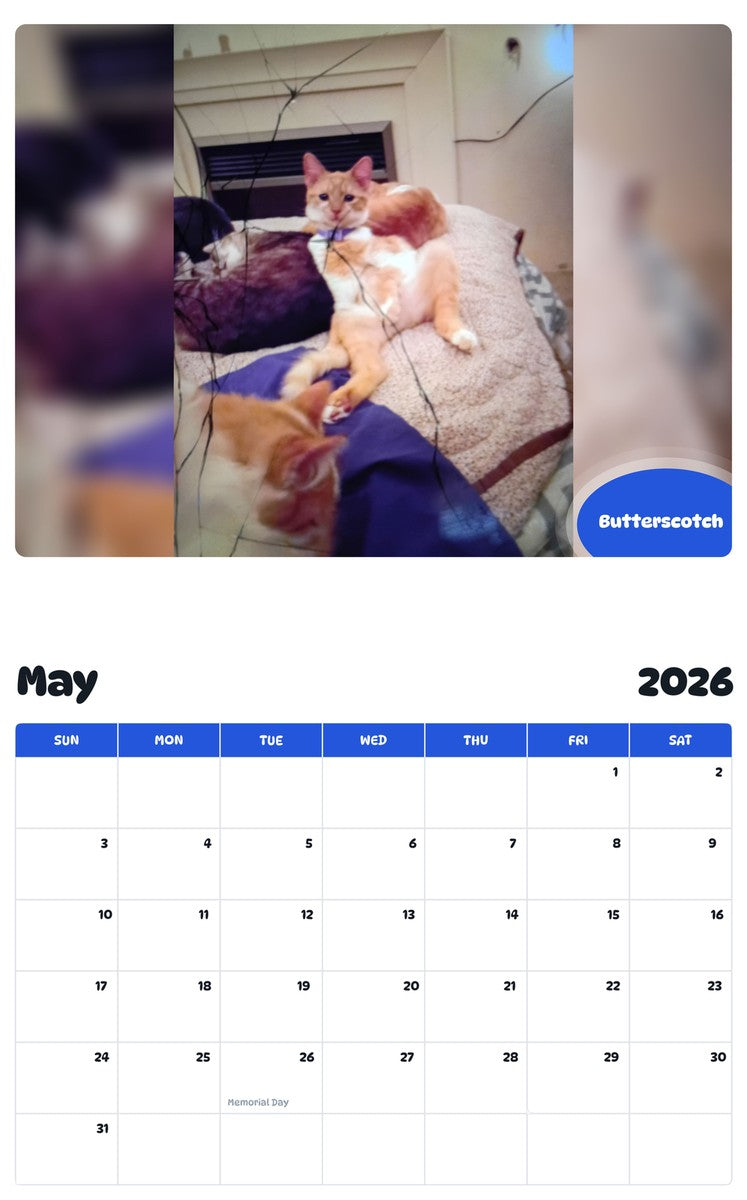2026 - 2027 Butterscotch - Pawidols Pet Calendar