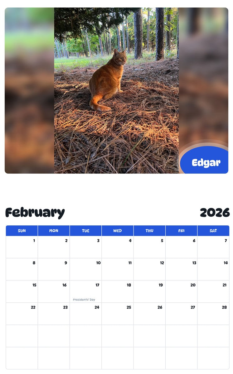 November 2025 - October 2026 Edgar - Pawidols Pet Calendar