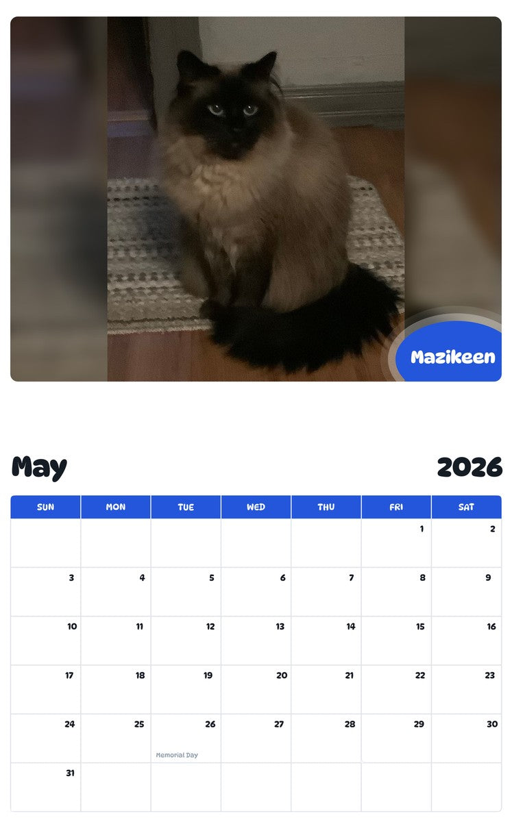 2026 - 2027 Mazikeen - Pawidols Pet Calendar