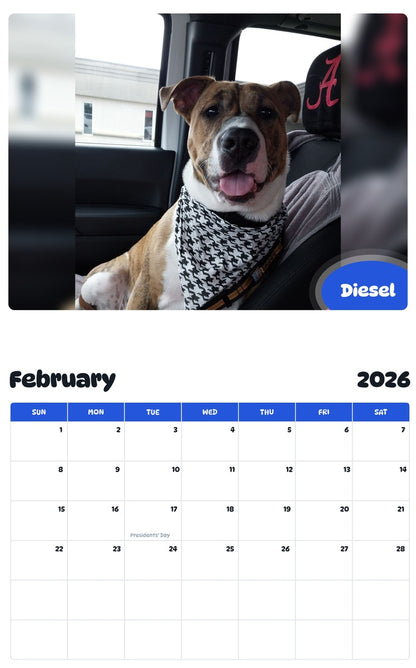 October 2025 - September 2026 Diesel - Pawidols Pet Calendar