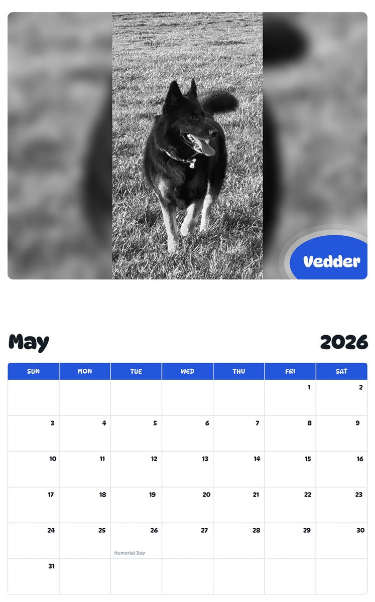 2026 - 2027 Vedder - Pawidols Pet Calendar