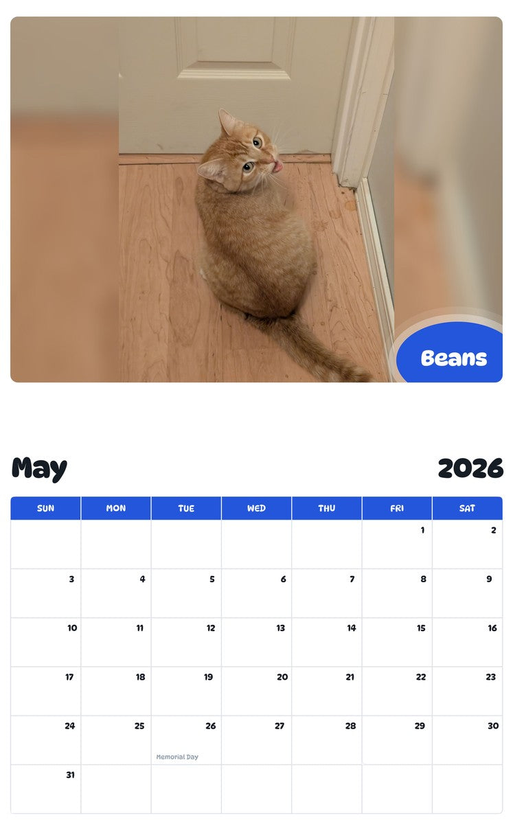2026 - 2027 Beans - Pawidols Pet Calendar