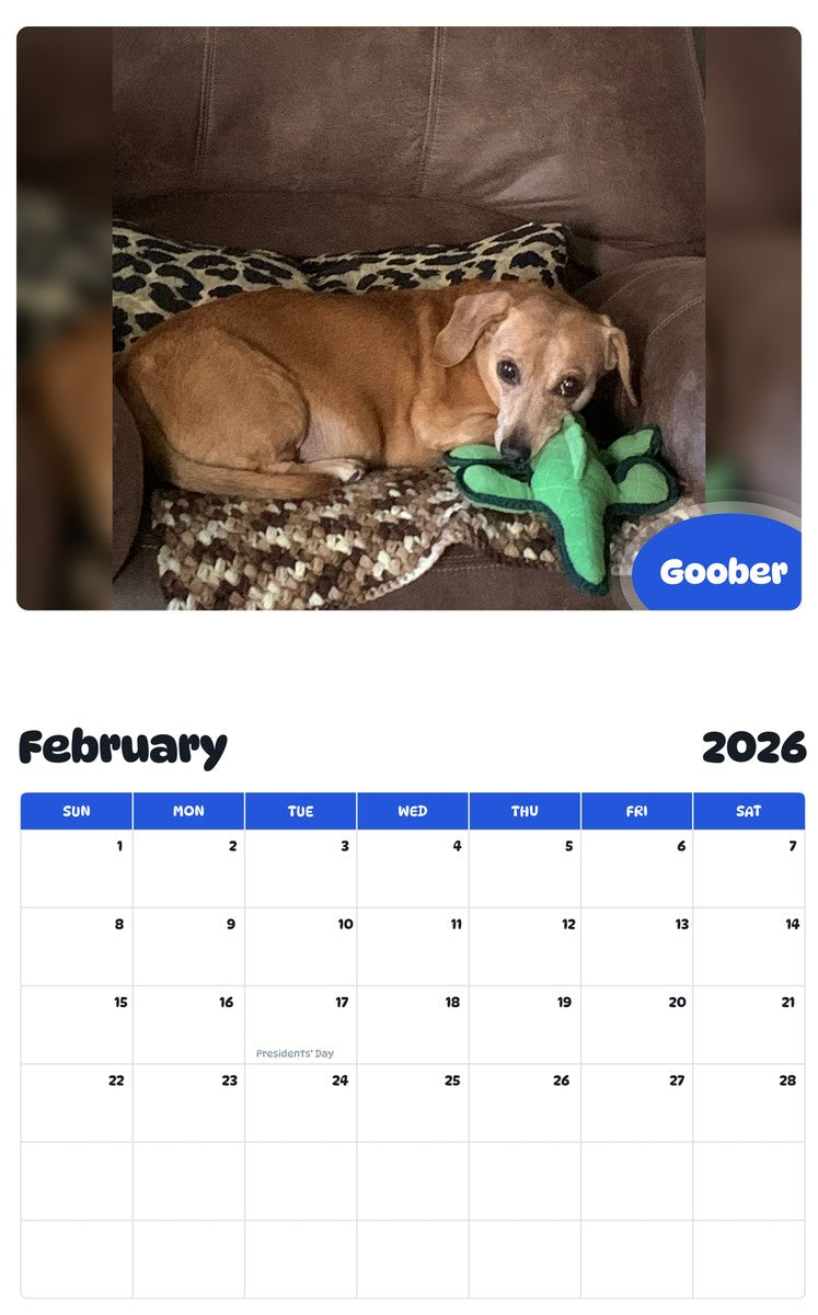 October 2025 - September 2026 Goober - Pawidols Pet Calendar