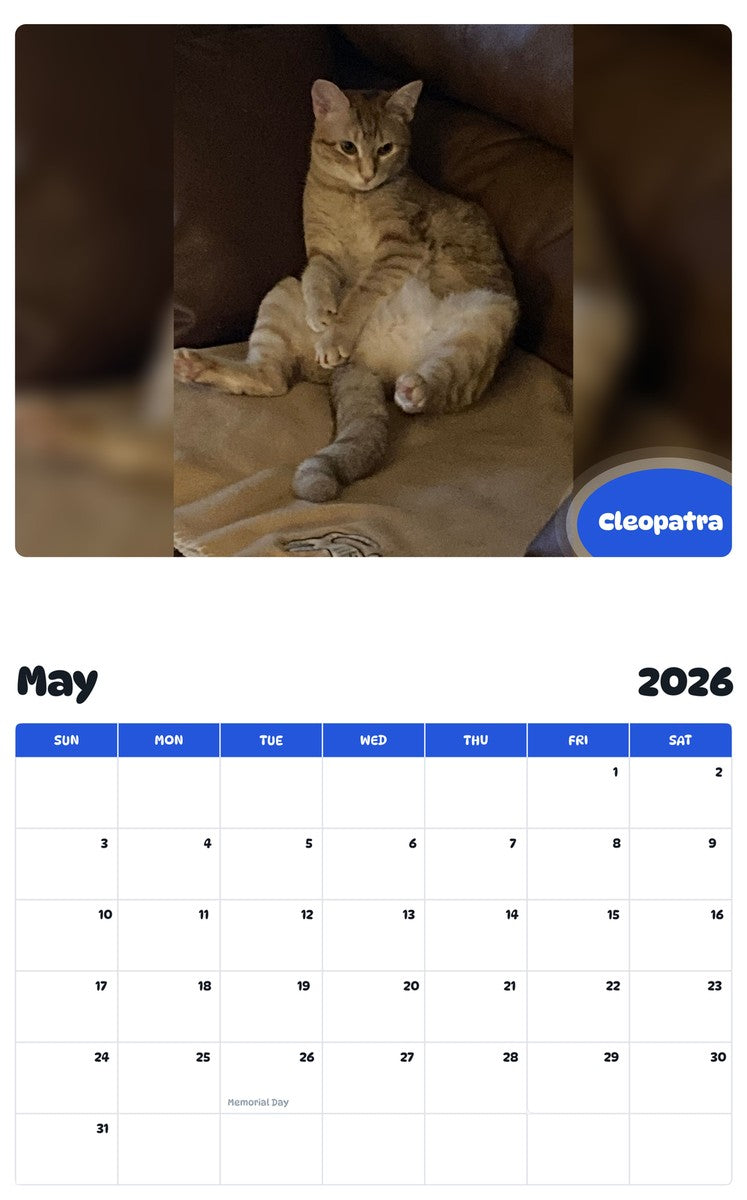 2026 - 2027 Cleopatra - Pawidols Pet Calendar