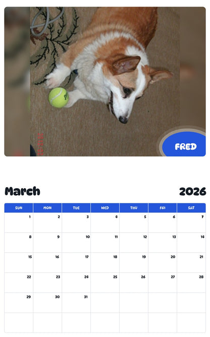 November 2025 - October 2026 FRED - Pawidols Pet Calendar