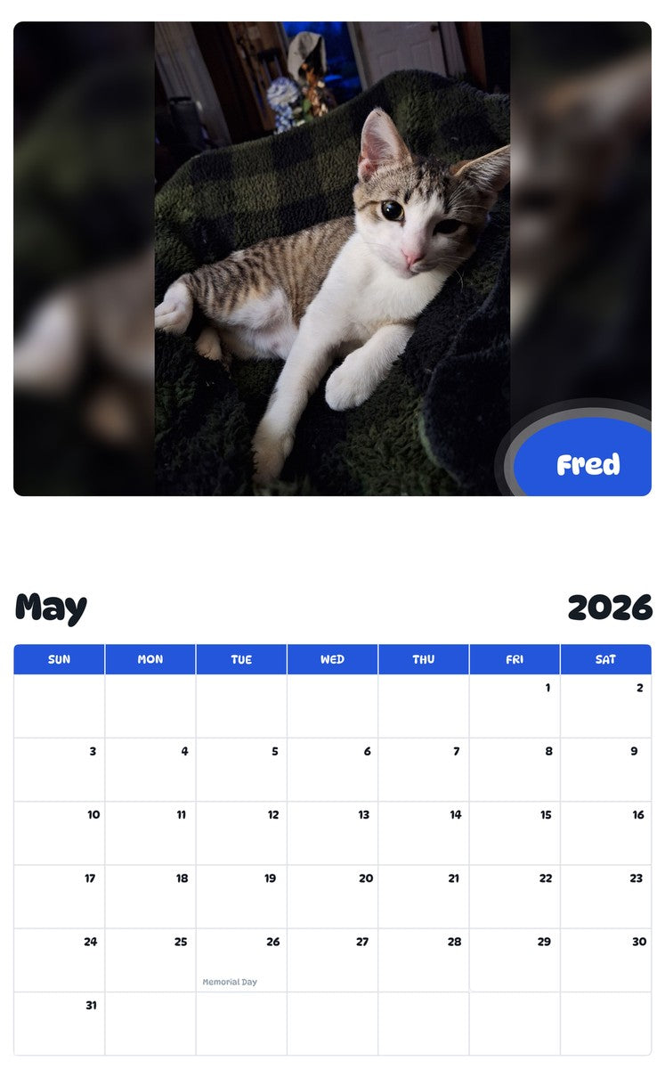 2026 - 2027 Fred - Pawidols Pet Calendar