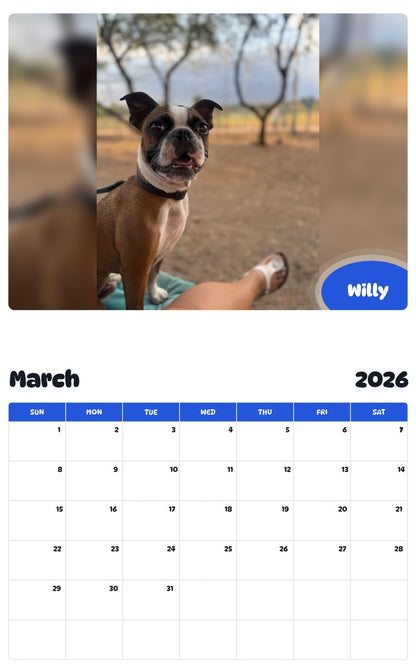 November 2025 - October 2026 Willy - Pawidols Pet Calendar