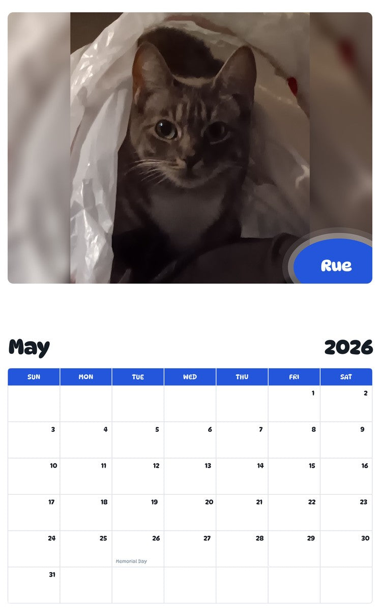 2026 - 2027 Rue - Pawidols Pet Calendar