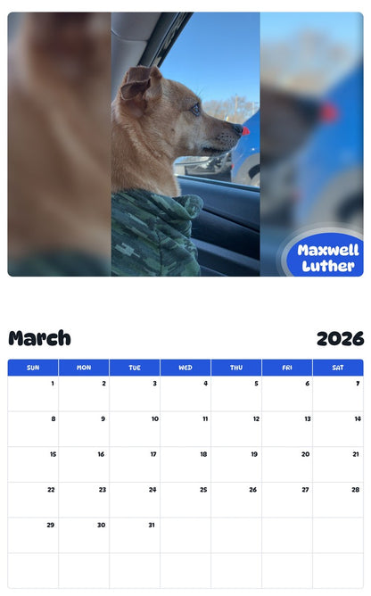 November 2025 - October 2026 Maxwell Luther - Pawidols Pet Calendar