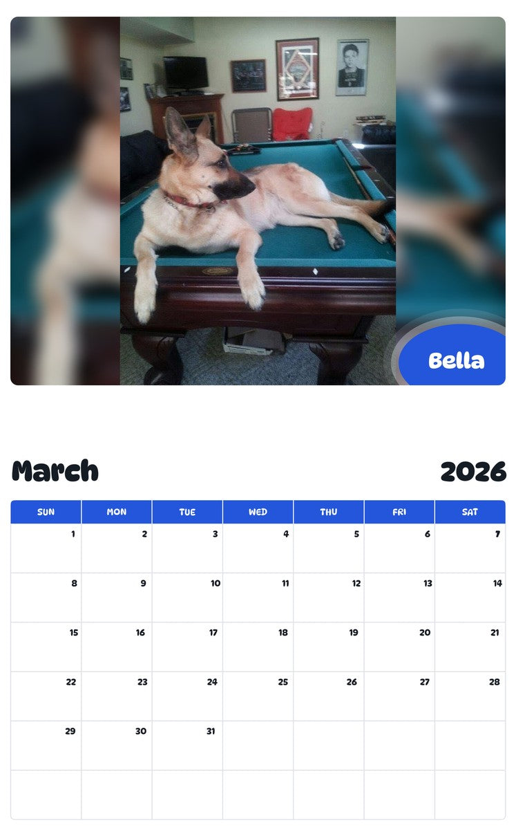 November 2025 - October 2026 Bella - Pawidols Pet Calendar