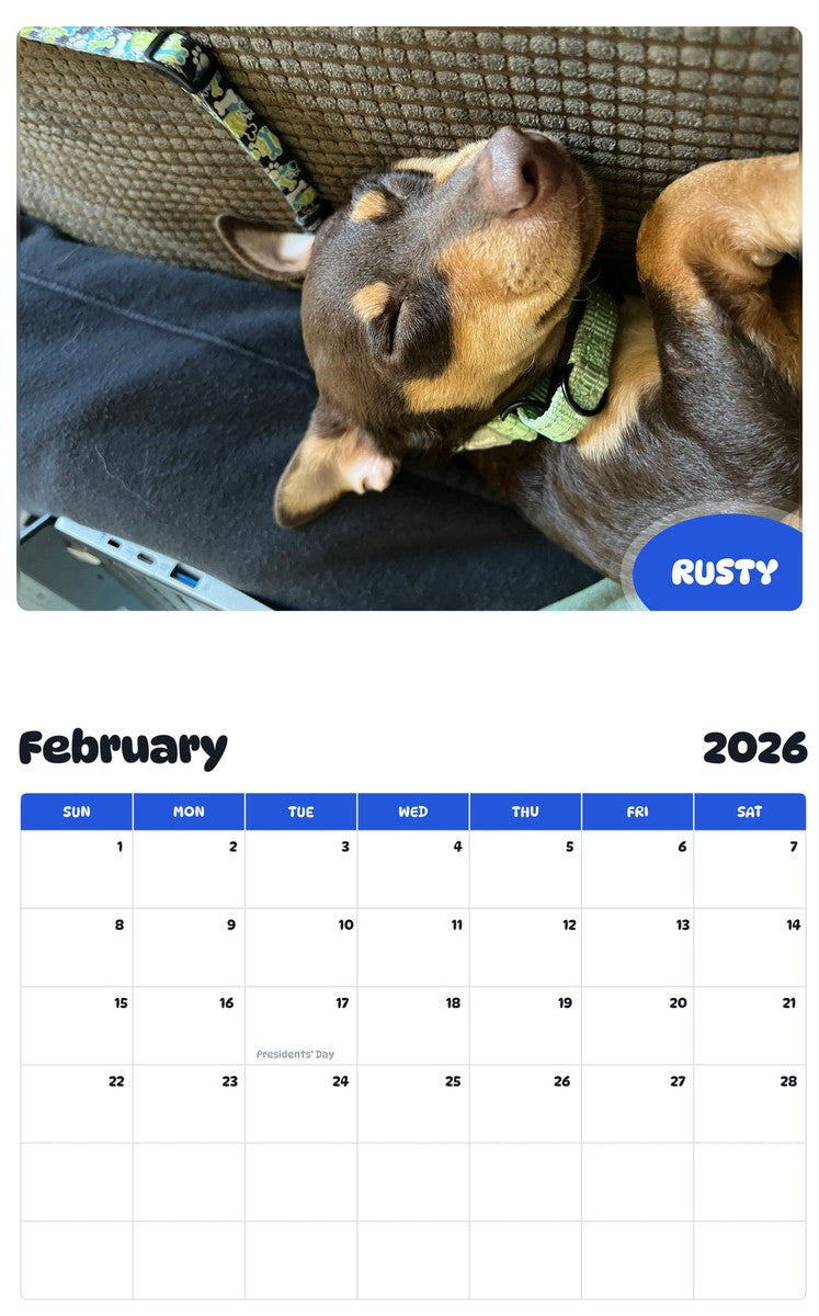 October 2025 - September 2026 RUSTY - Pawidols Pet Calendar