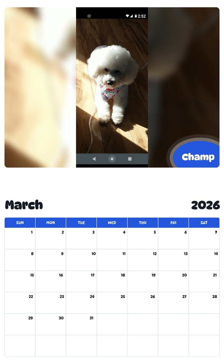 November 2025 - October 2026 Champ - Pawidols Pet Calendar