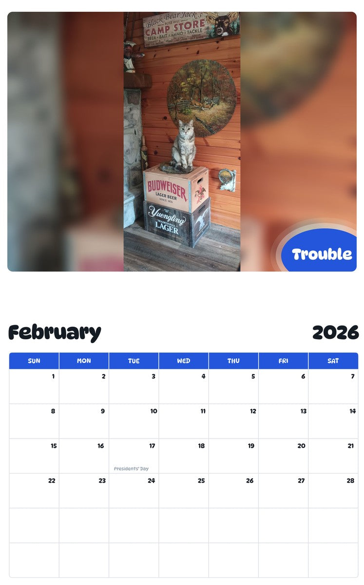 October 2025 - September 2026 Trouble - Pawidols Pet Calendar