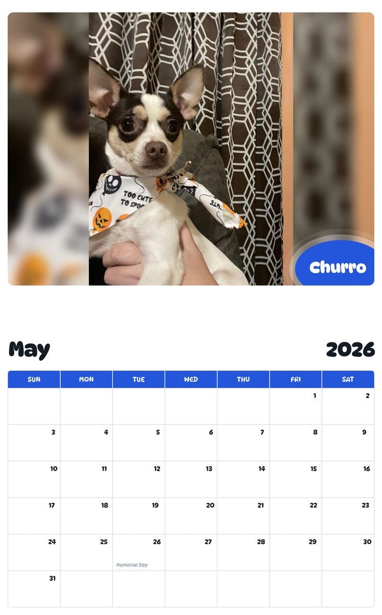 2026 - 2027 Churro - Pawidols Pet Calendar