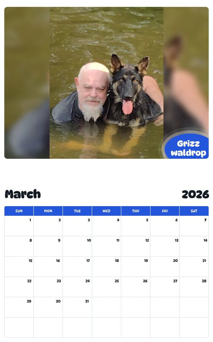 November 2025 - October 2026 Grizz waldrop - Pawidols Pet Calendar