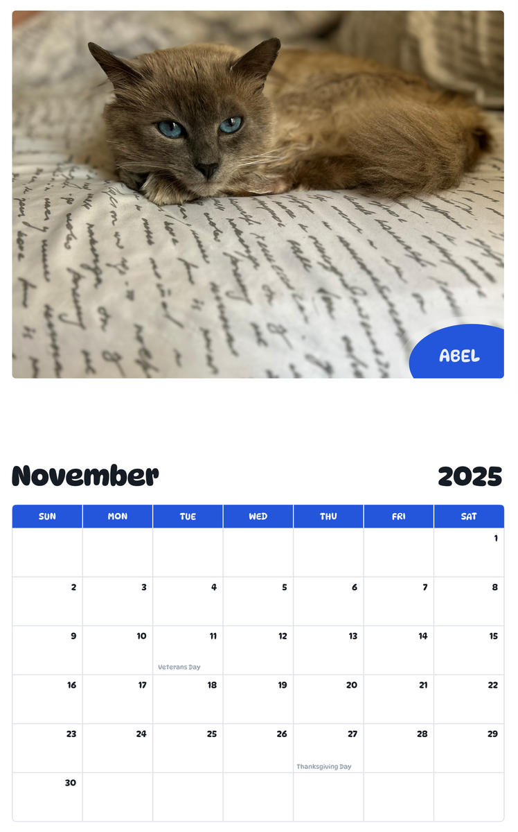 July 2025 - June 2026 Abel - Pawidols Pet Calendar