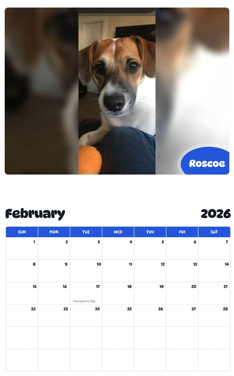 October 2025 - September 2026 Roscoe - Pawidols Pet Calendar