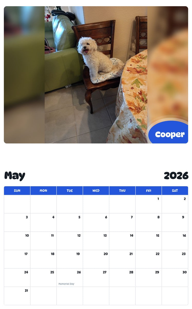 2026 - 2027 Cooper - Pawidols Pet Calendar