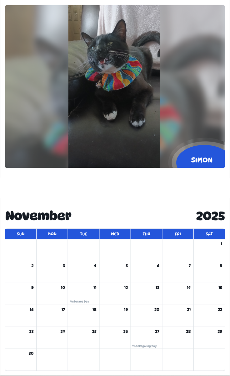 July 2025 - June 2026 Simon - Pawidols Pet Calendar