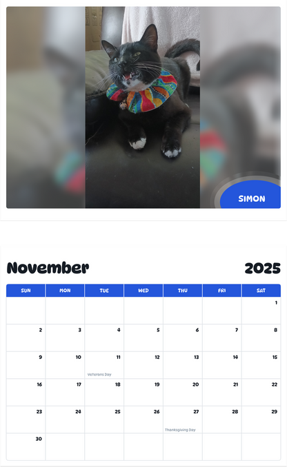 July 2025 - June 2026 Simon - Pawidols Pet Calendar