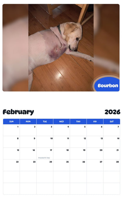 November 2025 - October 2026 Bourbon - Pawidols Pet Calendar
