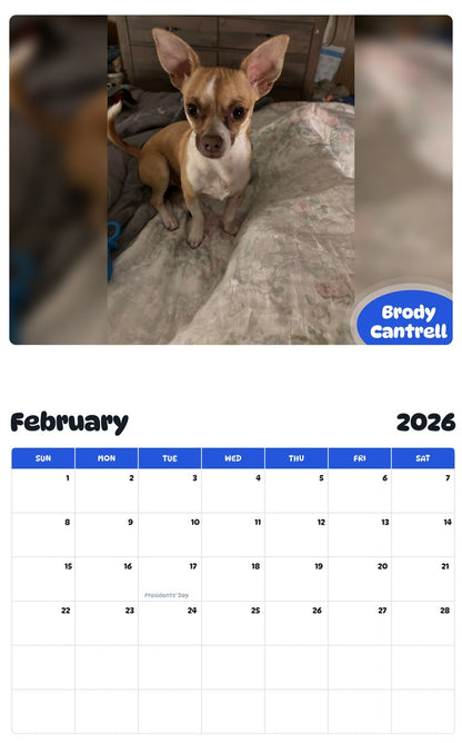 October 2025 - September 2026 Brody Cantrell - Pawidols Pet Calendar