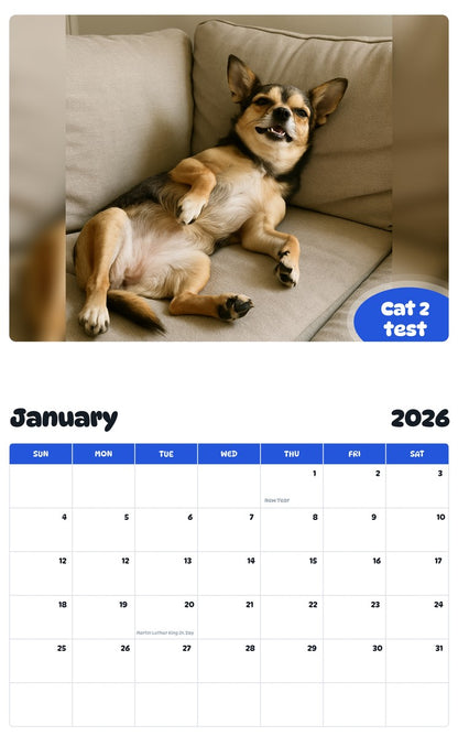 October 2025 - September 2026 Cat 2 test - Pawidols Pet Calendar