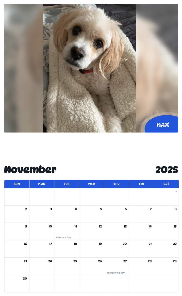 July 2025 - June 2026 Max - Pawidols Pet Calendar